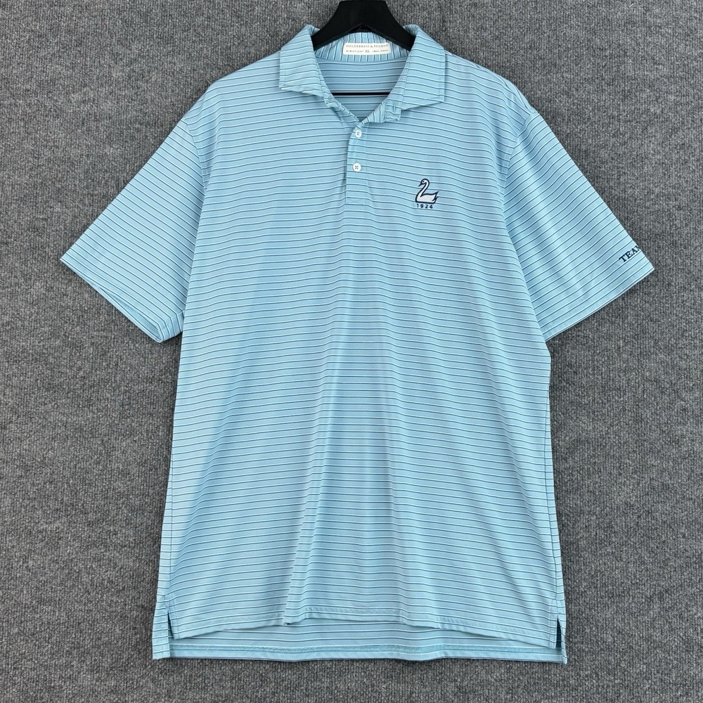 Holderness & Bourne Polo Shirt Men's XL Blue Stripe Airation Golf Lakeside Club